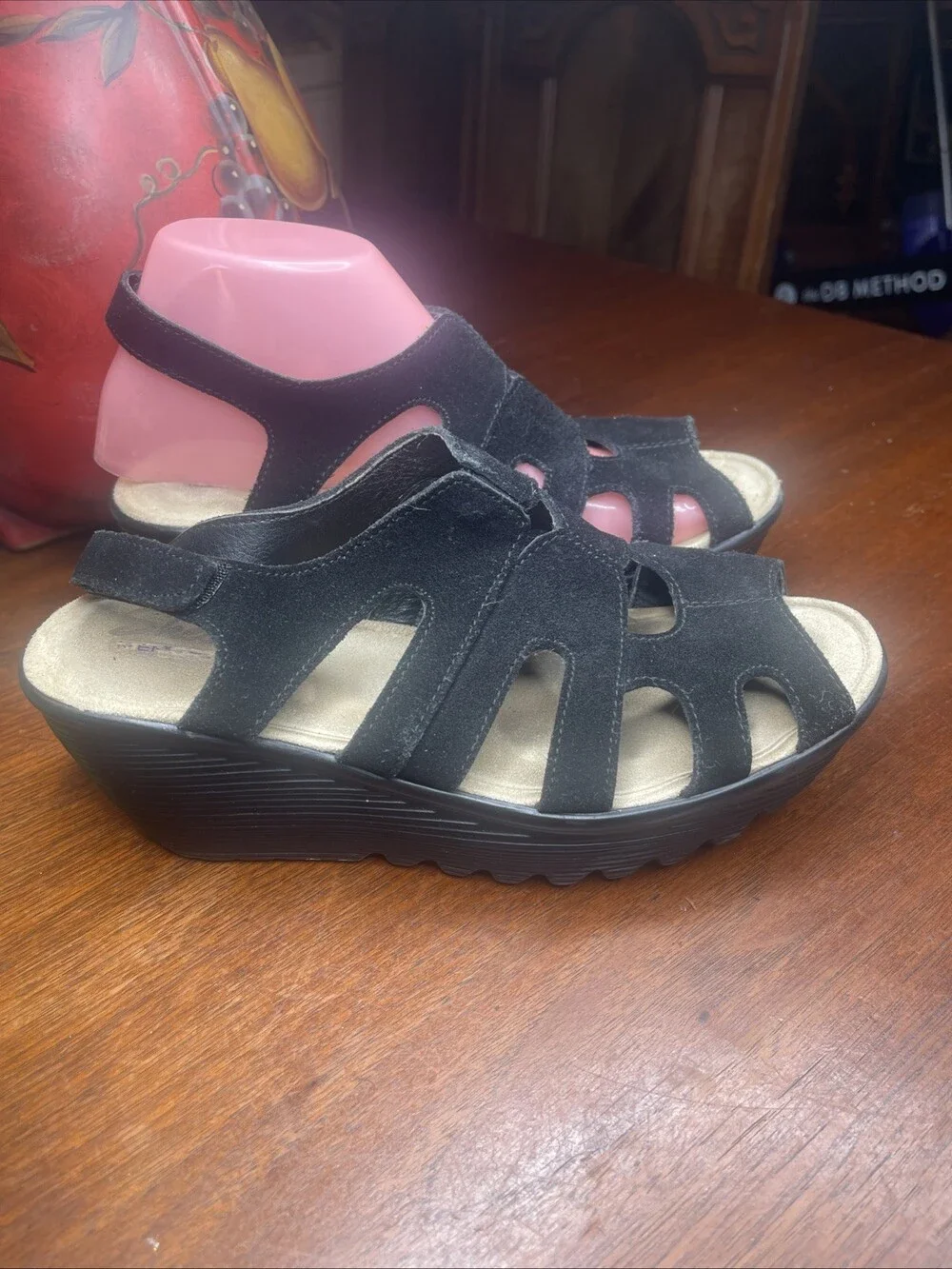 Skechers Memory Foam Wedge Sandal Womens Black Shoes Sandals Size 6.5M